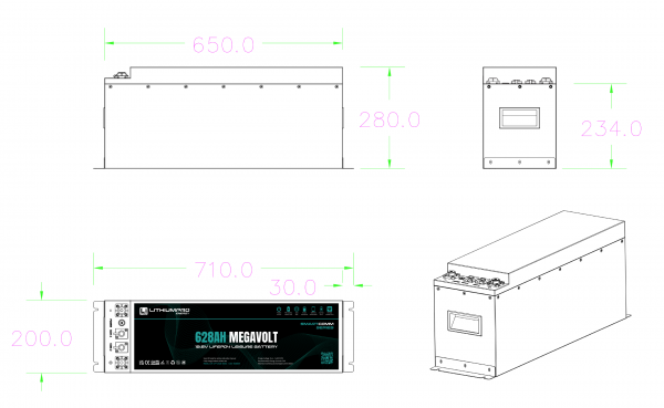 12v 628 Megavolt lithium battery dimensions