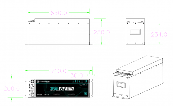 24v 280Ah Lithium Battery POWERHAUS dimensions 24V lithium battery
