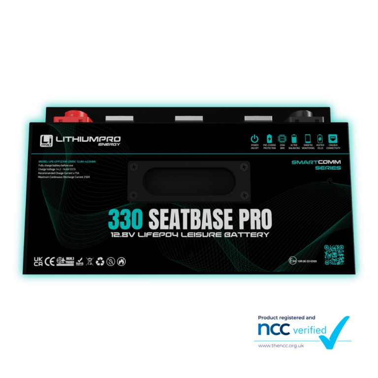 SEATBASE PRO 12V 330Ah lithium leisure battery – front view